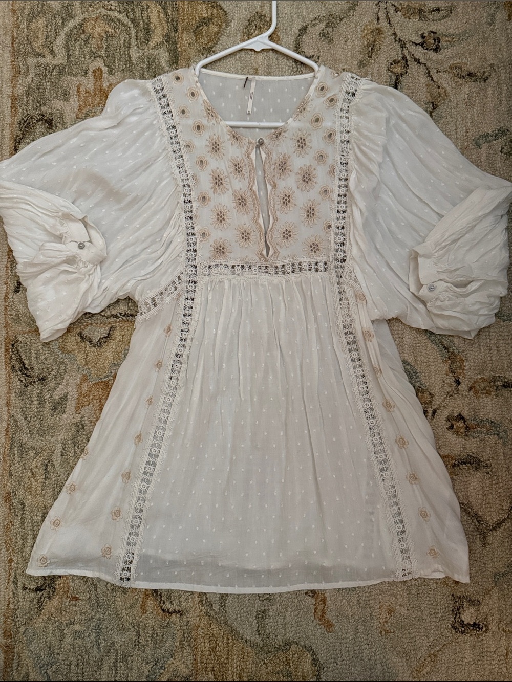 Free People Cream Embroidered Boho Tunic/short dress